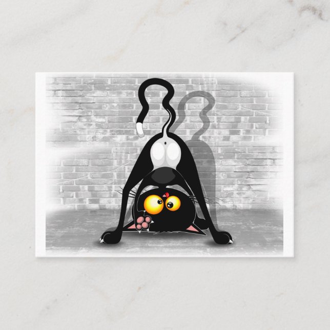 Cat Upside Down Funny Cartoon Character Business Card (Front)