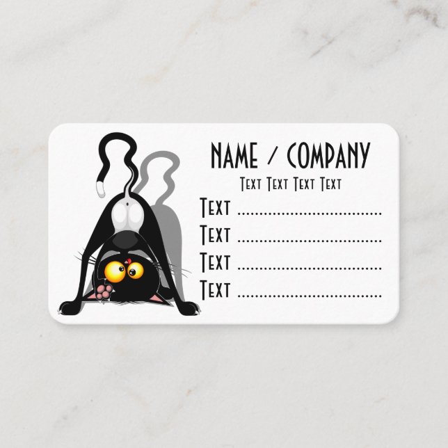 Cat Upside Down Funny Cartoon Character Business Card (Front)