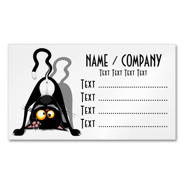 Cat Upside Down Funny Cartoon Character Business Card Magnet (Front)