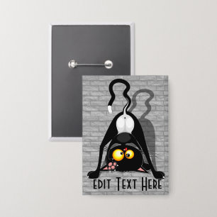 Cat Upside Down Funny Cartoon Character Button