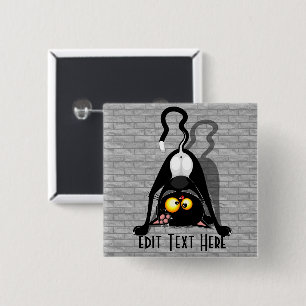 Cat Upside Down Funny Cartoon Character Button