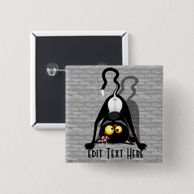 Cat Upside Down Funny Cartoon Character Button (Front & Back)