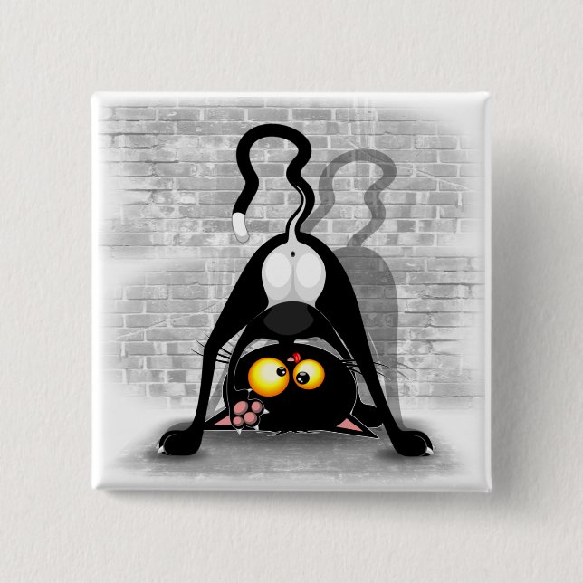 Cat Upside Down Funny Cartoon Character Button (Front)