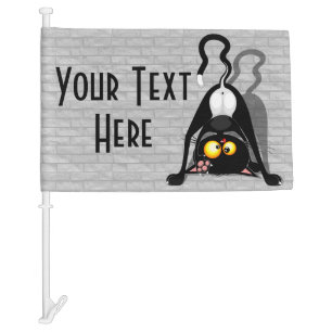 Cat Upside Down Funny Cartoon Character Car Flag