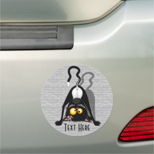 Cat Upside Down Funny Cartoon Character Car Magnet