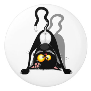 Cat Upside Down Funny Cartoon Character Ceramic Knob