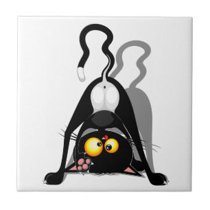 Cat Upside Down Funny Cartoon Character Ceramic Tile
