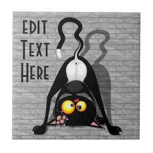 Cat Upside Down Funny Cartoon Character Ceramic Tile