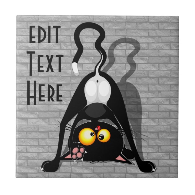 Cat Upside Down Funny Cartoon Character Ceramic Tile (Front)