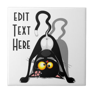 Cat Upside Down Funny Cartoon Character Ceramic Tile