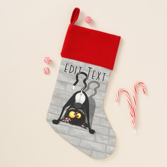 Cat Upside Down Funny Cartoon Character Christmas Stocking (Front)