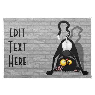 Cat Upside Down Funny Cartoon Character Cloth Placemat