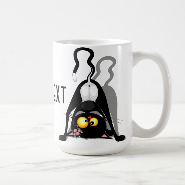Cat Upside Down Funny Cartoon Character Coffee Mug (Right)