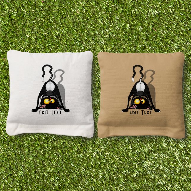 Cat Upside Down Funny Cartoon Character Cornhole Bags (Grass)