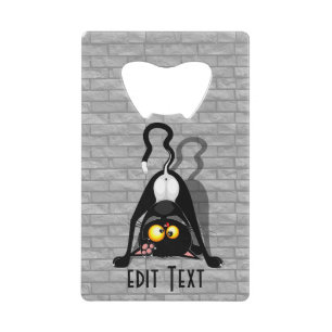 Cat Upside Down Funny Cartoon Character Credit Card Bottle Opener
