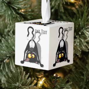 Cat Upside Down Funny Cartoon Character Cube Ornament