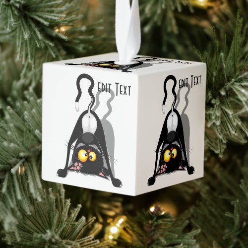 Cat Upside Down Funny Cartoon Character Cube Ornament
