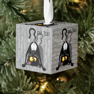 Cat Upside Down Funny Cartoon Character Cube Ornament
