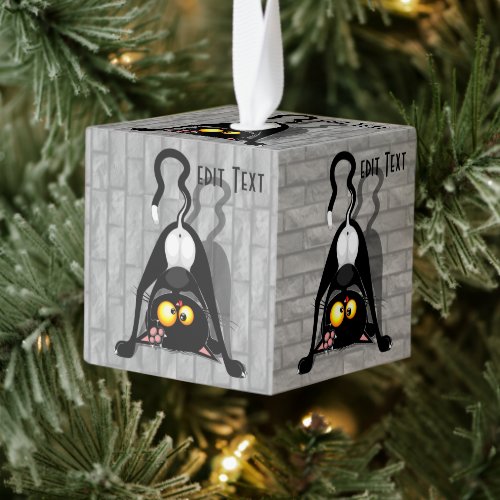 Cat Upside Down Funny Cartoon Character Cube Ornament