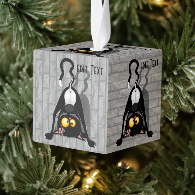 Cat Upside Down Funny Cartoon Character Cube Ornament (Tree)