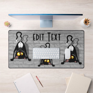 Cat Upside Down Funny Cartoon Character Desk Mat