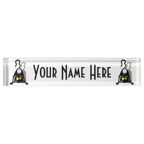 Cat Upside Down Funny Cartoon Character Desk Name Plate