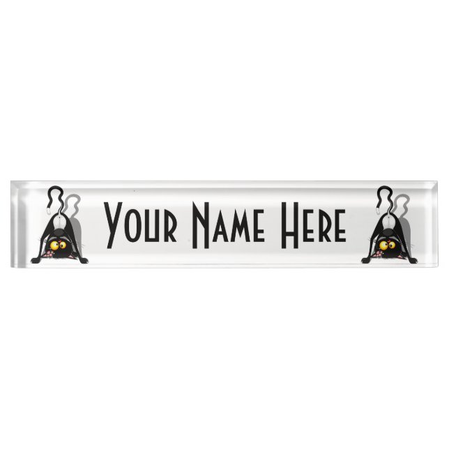 Cat Upside Down Funny Cartoon Character Desk Name Plate (Front)