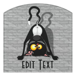Cat Upside Down Funny Cartoon Character Door Sign