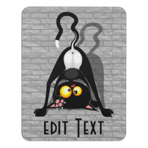 Cat Upside Down Funny Cartoon Character Door Sign