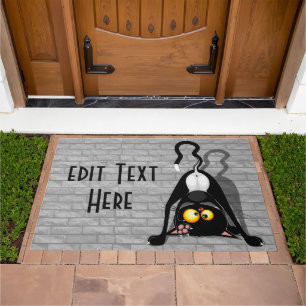 Cat Upside Down Funny Cartoon Character Doormat
