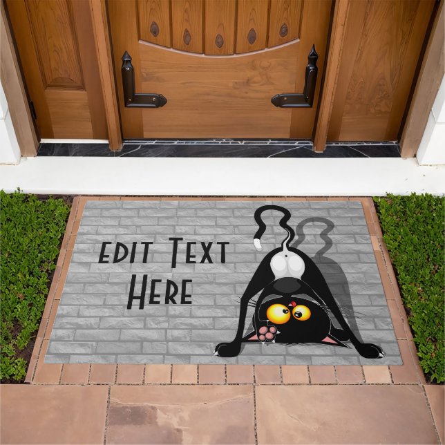 Cat Upside Down Funny Cartoon Character Doormat (Outdoor)