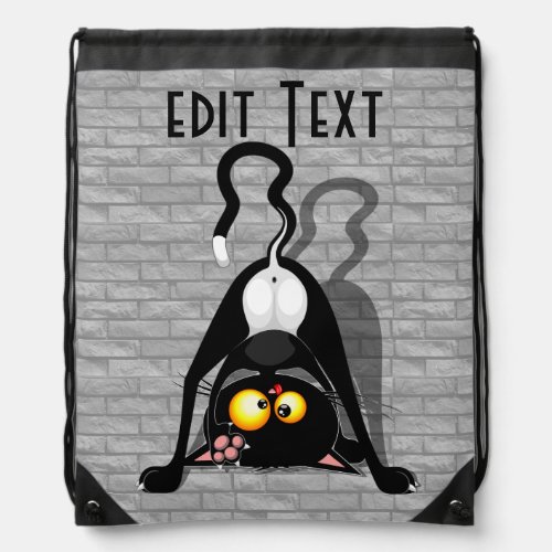 Cat Upside Down Funny Cartoon Character Drawstring Bag