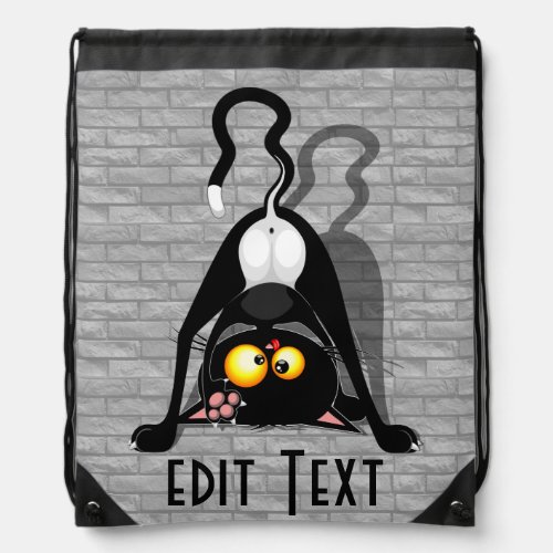 Cat Upside Down Funny Cartoon Character Drawstring Bag