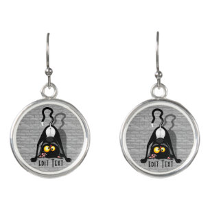 Cat Upside Down Funny Cartoon Character Earrings