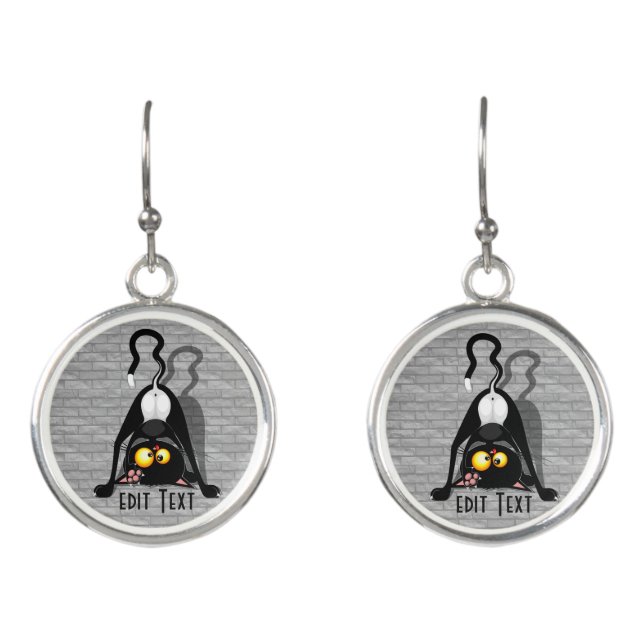 Cat Upside Down Funny Cartoon Character Earrings (Front)
