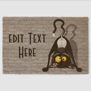 Cat Upside Down Funny Cartoon Character Fiber Doormat