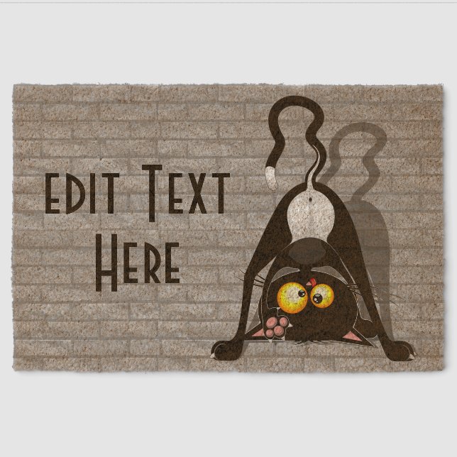 Cat Upside Down Funny Cartoon Character Fiber Doormat (Front)