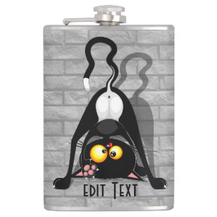 Cat Upside Down Funny Cartoon Character Flask