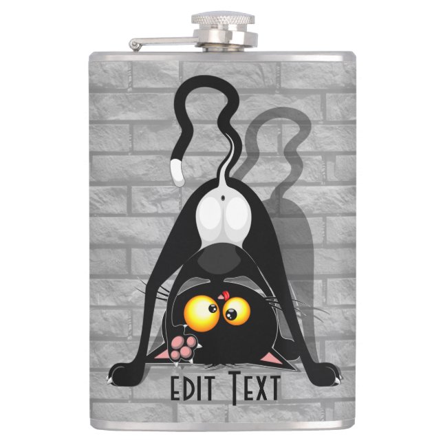 Cat Upside Down Funny Cartoon Character Flask (Front)