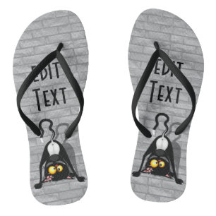Cat Upside Down Funny Cartoon Character Flip Flops