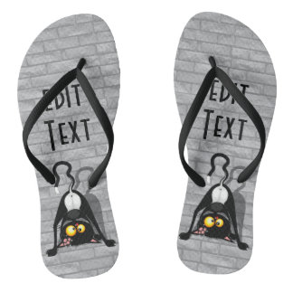 Cat Upside Down Funny Cartoon Character Flip Flops