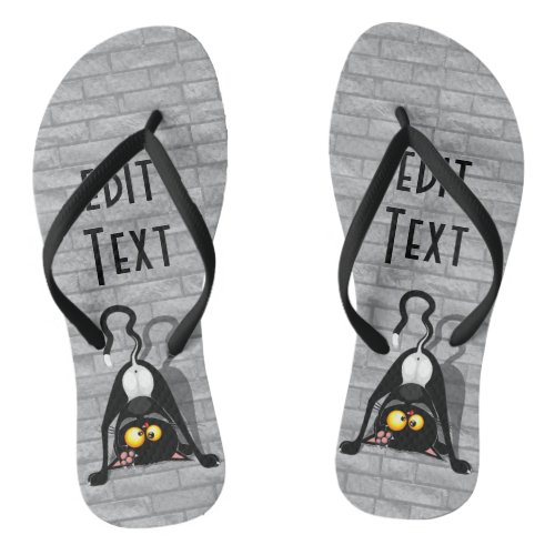 Cat Upside Down Funny Cartoon Character Flip Flops