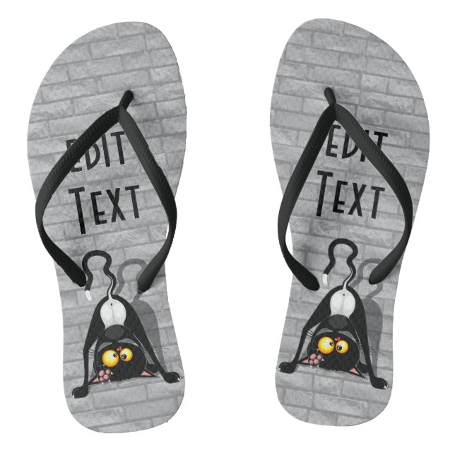 Cat Upside Down Funny Cartoon Character Flip Flops (Footbed)