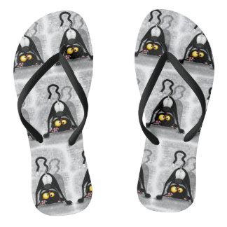 Cat Upside Down Funny Cartoon Character Flip Flops