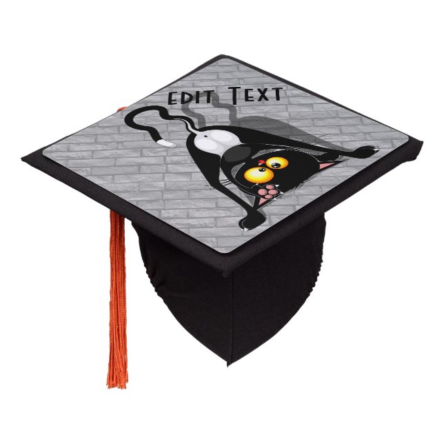 Cat Upside Down Funny Cartoon Character Graduation Cap Topper (Angled)