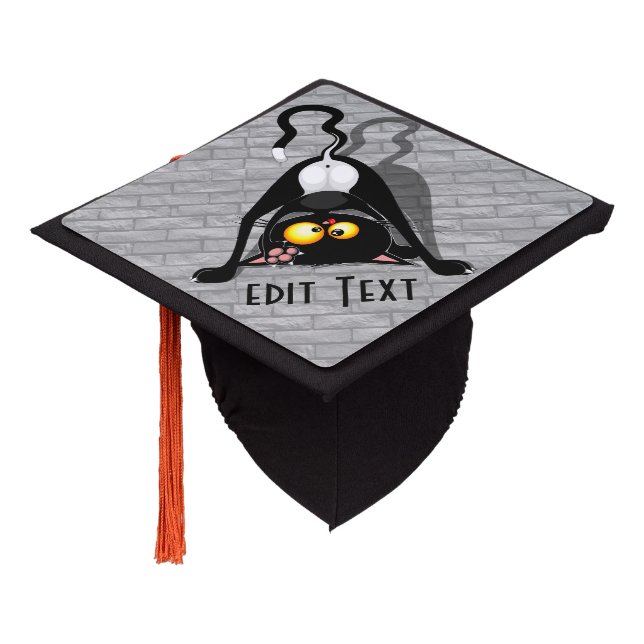 Cat Upside Down Funny Cartoon Character Graduation Cap Topper (Angled)