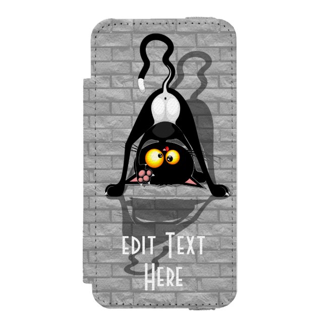 Cat Upside Down Funny Cartoon Character Incipio iPhone Wallet Case (Folio Front)