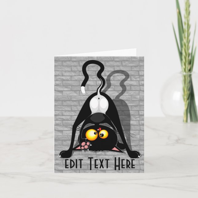 Cat Upside Down Funny Cartoon Character Invitation (Front)