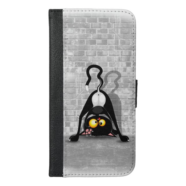 Cat Upside Down Funny Cartoon Character iPhone Wallet Case (Front)