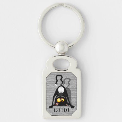 Cat Upside Down Funny Cartoon Character Keychain